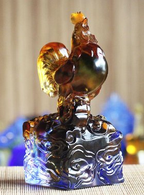 室内琉璃属相生肖鸡书法印章摆件