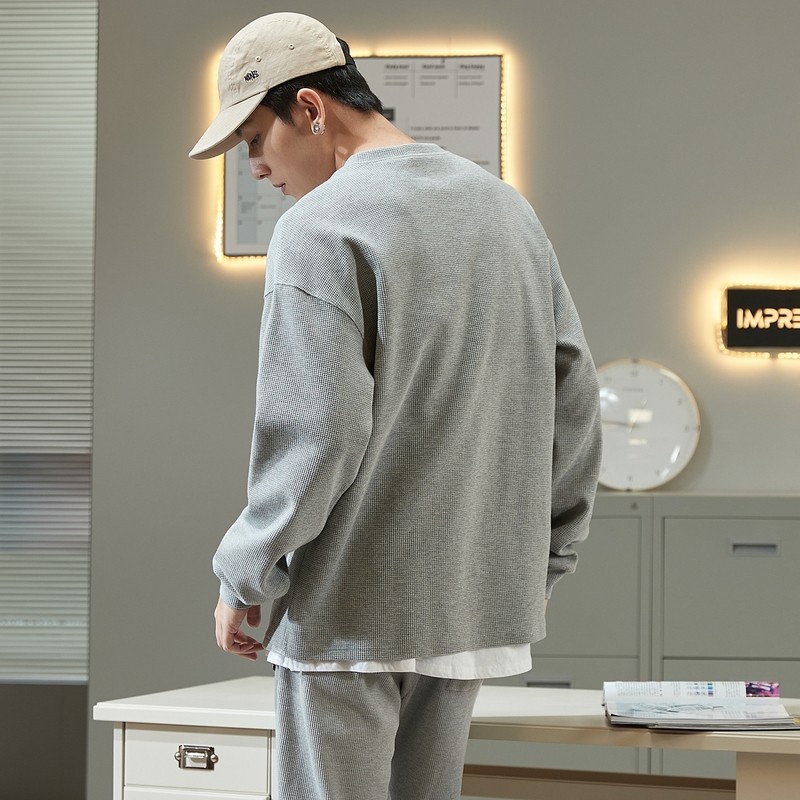 唐狮2022春季新款华夫格长袖打底衫 唐狮喜之乐T恤