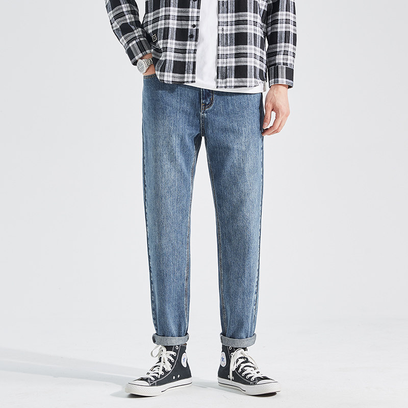 唐狮2022新款男直筒灰黑色小脚裤子 唐狮喜之乐牛仔裤