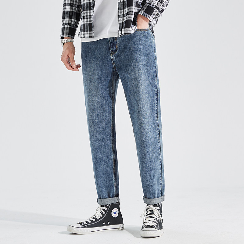 唐狮2022新款男直筒灰黑色小脚裤子 唐狮喜之乐牛仔裤