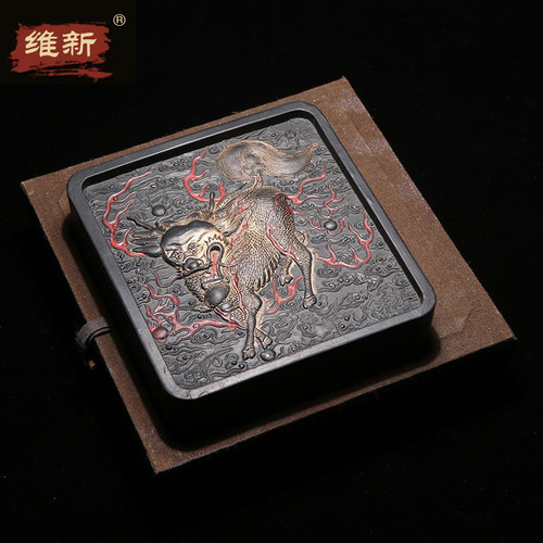 匠心非遗 1982年采用清代老墨版制 《麒麟》浮雕老墨块 曹素功古法油烟 文房四宝收藏礼品书房摆件馈赠亲友 - 图1