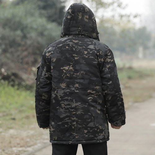 Камуфляжное длинное водонепроницаемое пальто, удерживающий тепло пуховик, увеличенная толщина, средней длины