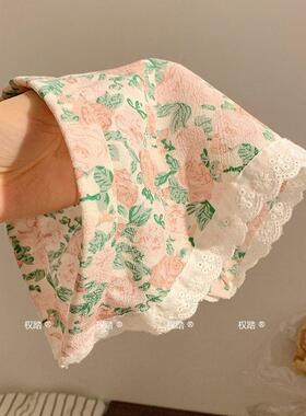田园风碎花蕾丝发箍头巾一体女
