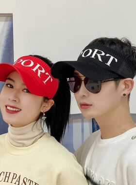 红色空顶帽子女夏季跑步运动