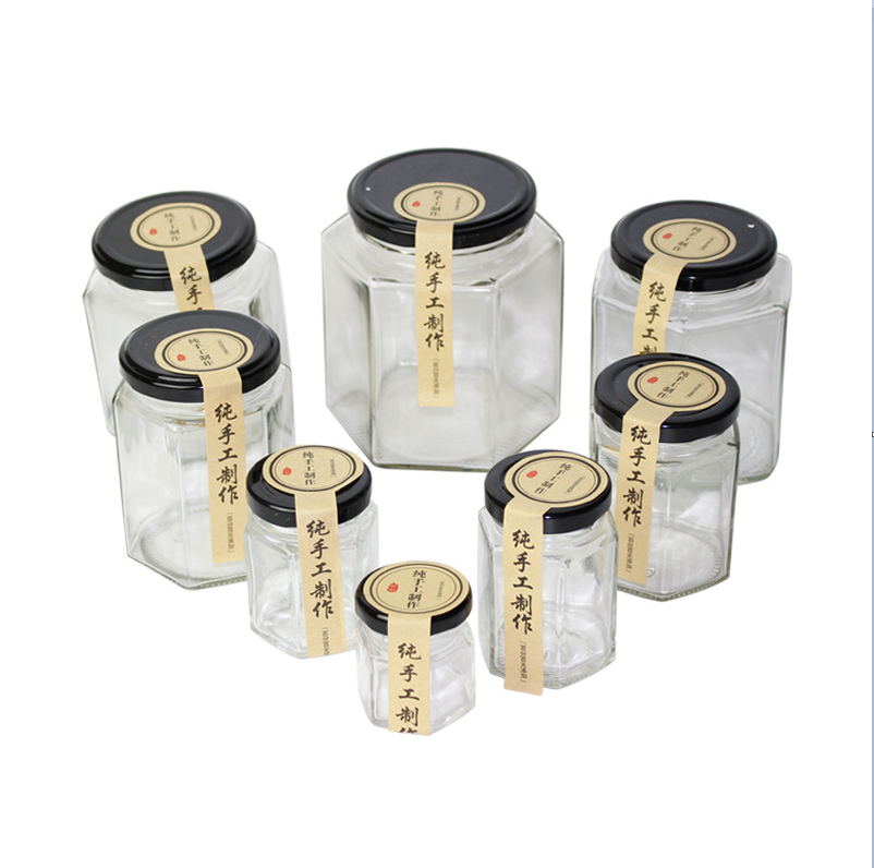 包邮六棱六角蜂蜜玻璃瓶燕窝果酱罐头瓶带盖辣椒酱菜储物密封罐小 - 图2