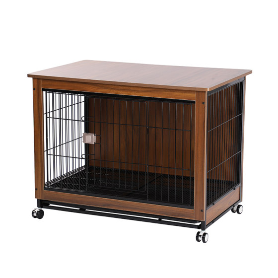 Wooden small and medium dog separated dog cage with toilet