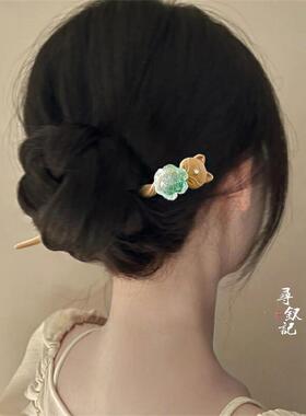 原创红狐狸九尾玫瑰狐狸青丘白浅仙气十足双面簪子新中式国风发簪