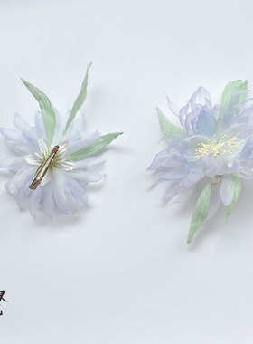 古风紫色昙花手工发夹汉服仙气