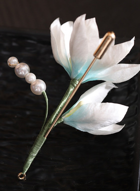 非遗手工绒花玉兰花胸针送老外