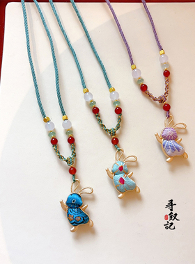 原创手工宋锦小兔子项链送闺蜜