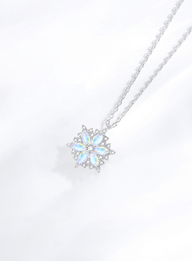 【免费刻字】冰雪之恋纯银项链女锁骨链雪花简约圣诞礼物送女友