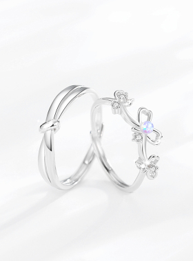 爱的心结纯银情侣爱心对戒可调节