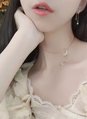 星月摇篮曲纯银星星月亮项链女