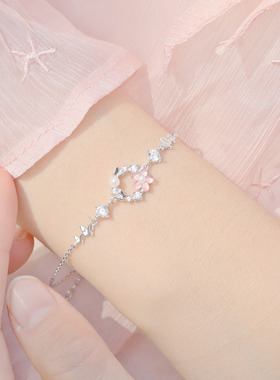 桃之夭夭桃花蝴蝶纯银项链女