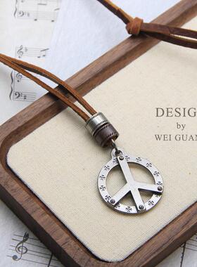 反战爱和平牛皮绳毛衣链