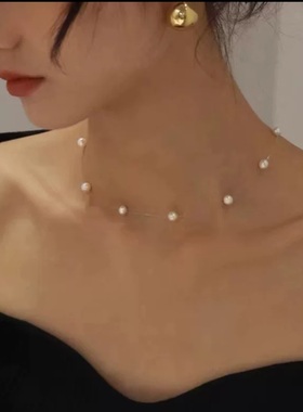珍珠项链赵露同款鱼线满天星锁骨链配饰隐形轻奢女高级感颈链