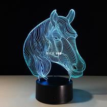 7 Color Horse Head Lamp 3D Visual LED Night Lights for Kids