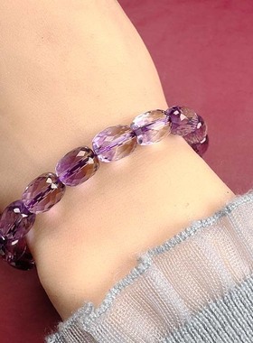 【菲璐】天然紫水晶刻面桶珠椭圆手链手串姐妹礼物天然水晶手链