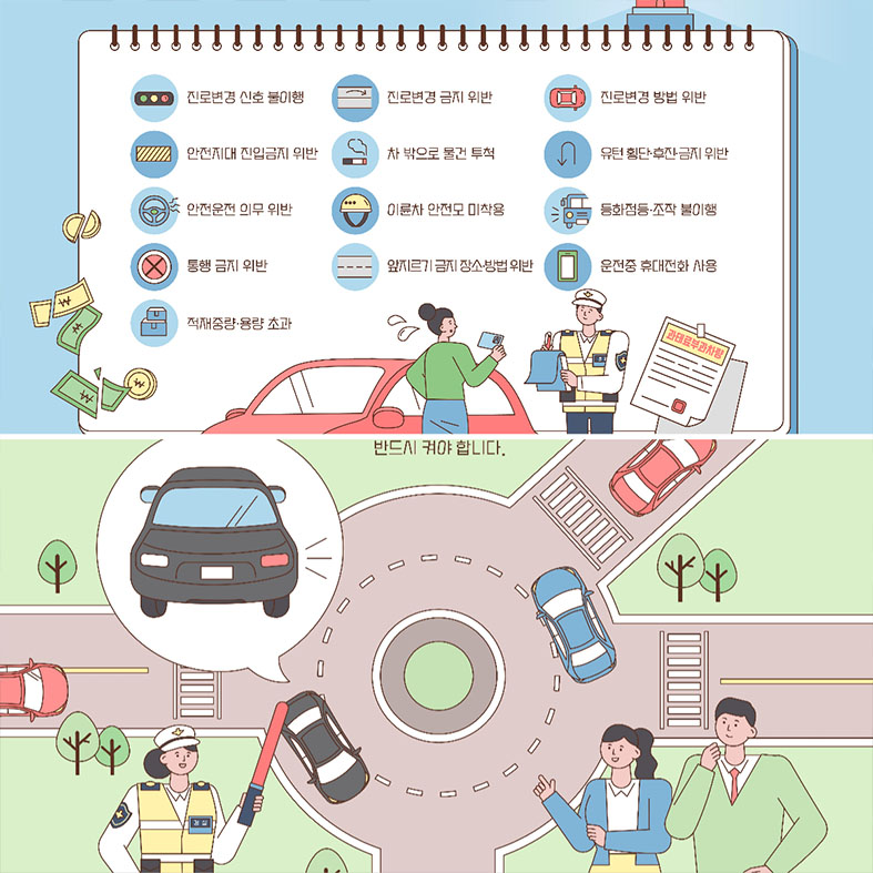 手绘卡通道路交通安全驾驶事故宣传场景插图海报ai矢量设计素材-图0