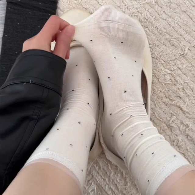 Miu ballet style spring and summer thin pure cotton mid-calf socks