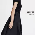 Navigare小帆船黑色假两件通勤连衣裙女短袖2026夏季翻领收腰长裙 图片 3