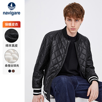 Sheep leather] Navigare Italy small sailing Black Warm Leather Coat Jacket Man Winter Casual Leather Jacket