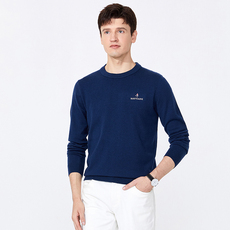 Свитер мужской [纯羊毛]navigare意大利小帆船蓝色套头毛衣男冬季圆领休闲针织衫