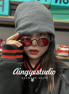 复古茶色小眼镜圆形墨镜男款欧美个性金属圆框太阳镜防晒紫外线潮