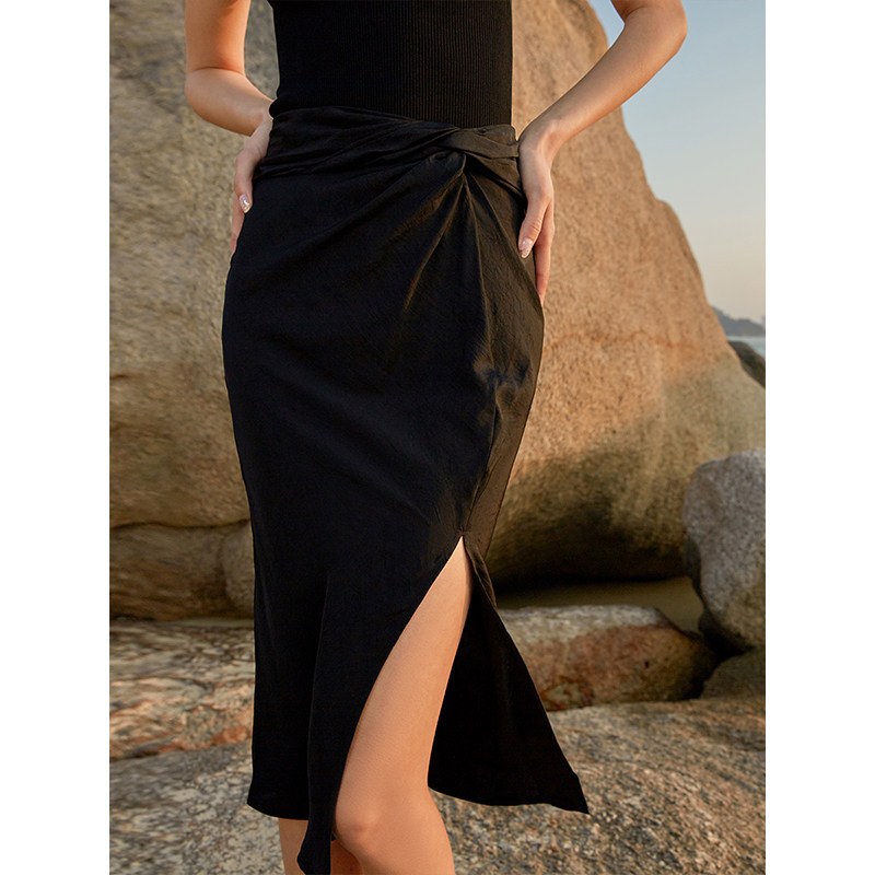 法式醋酸扭结开叉2022夏季半身裙 mixselection半身裙