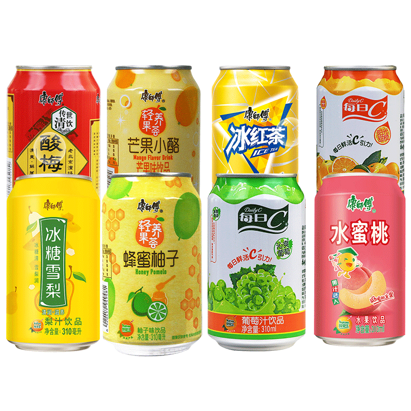 康师傅鲜橙味饮料310ml*24罐冰红茶雪梨蜜桃葡萄混合果味饮品整箱 - 图3