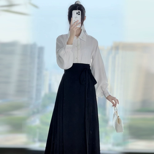 Выступление 2024 Новый оригинальный Hanfu Interstitial Knitwear рубашка ежедневное улучшение элементов Han, женская одежда древнего стиля