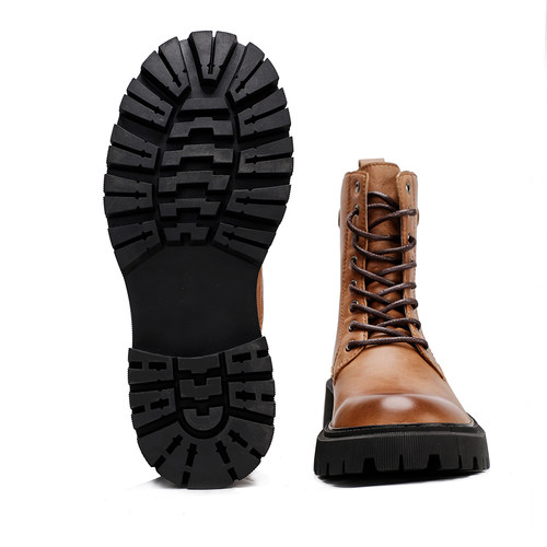 靴子男士秋冬牛皮厚底马丁靴高帮拉链复古皮靴潮流百搭机车户外靴 - 图2