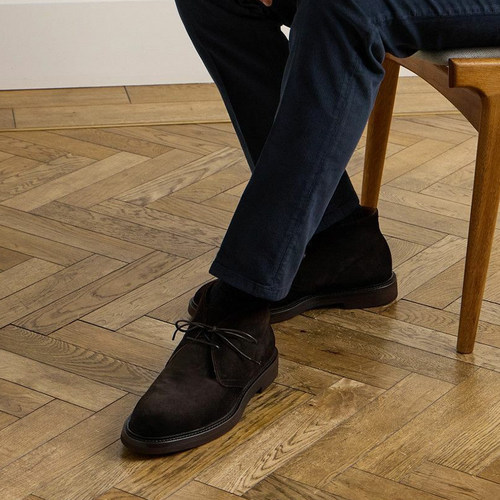 中帮靴子男秋冬复古平底户外靴休闲潮流圆头工装靴百搭系带马丁靴 - 图1