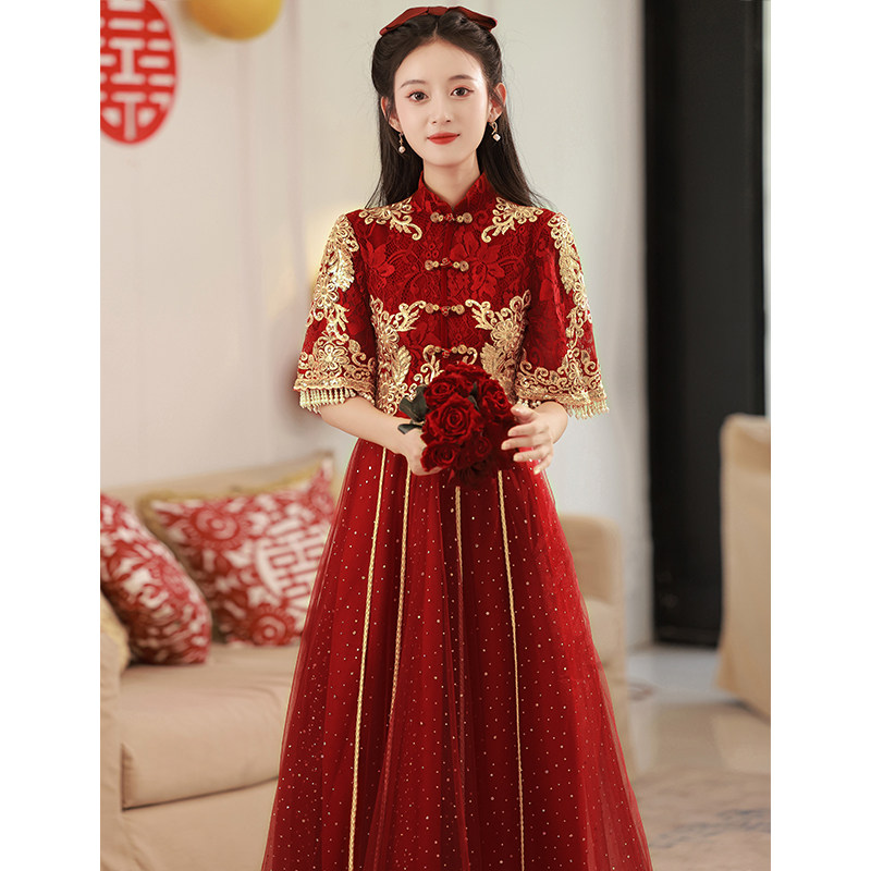 中式复古新娘2022新款酒红色敬酒服 圆裳礼服/晚装
