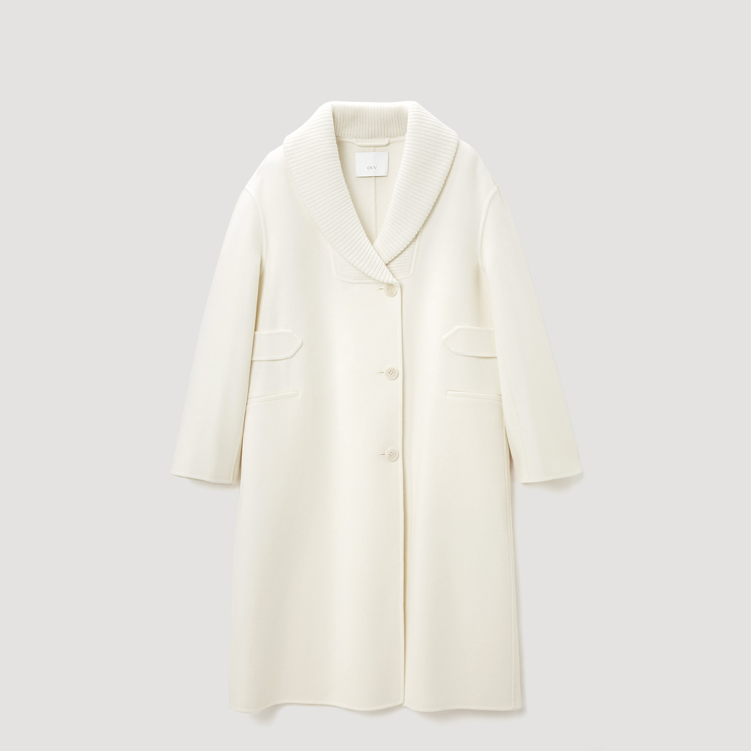 OVV秋冬新款女装高支羊毛翻领单排扣中长款双面呢大衣