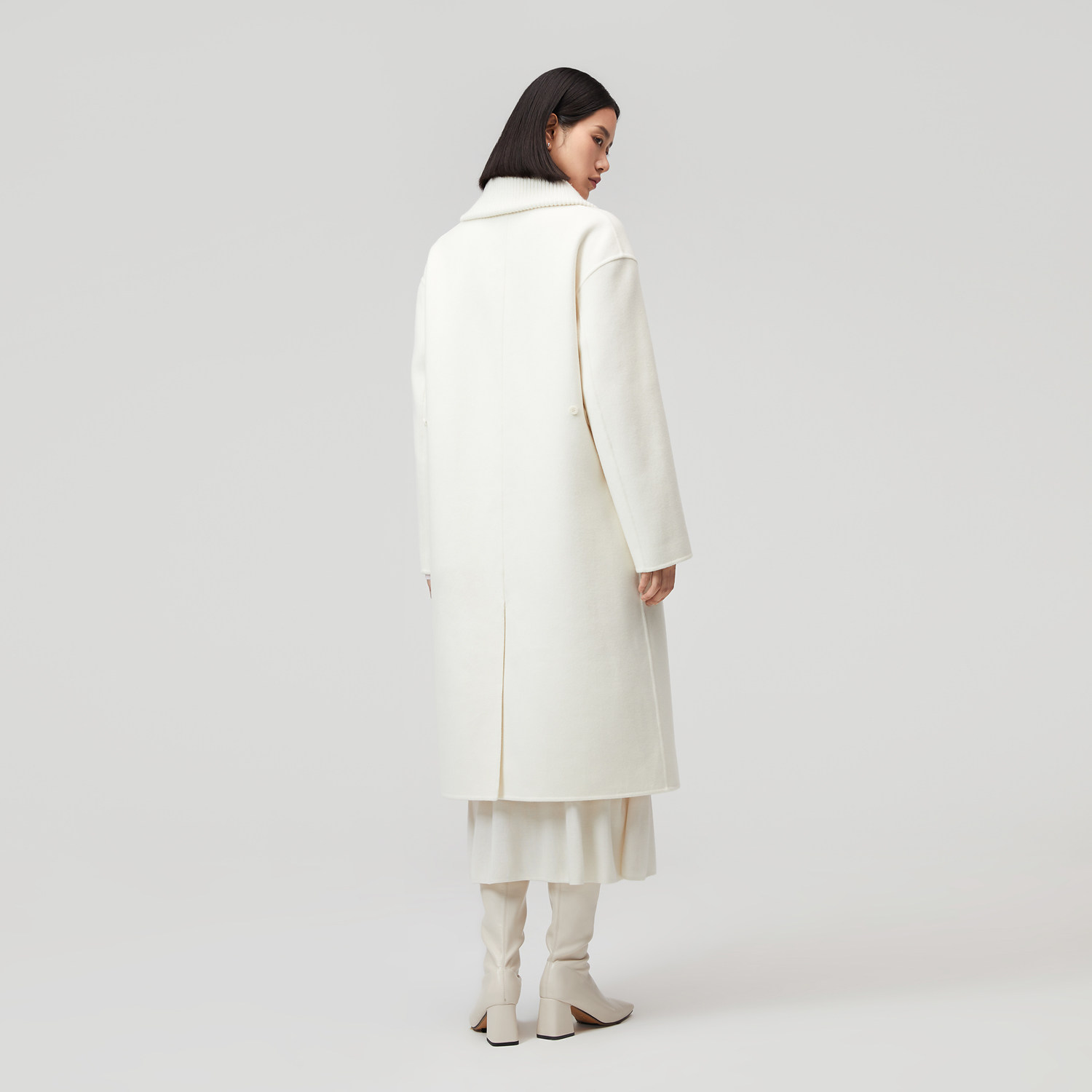 OVV秋冬新款女装高支羊毛翻领单排扣中长款双面呢大衣