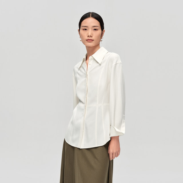 OVV new autumn and winter women's acetate waist split design long-sleeved casual shirt