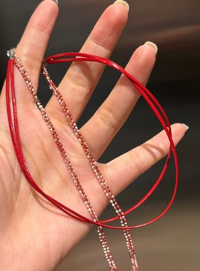 [楼哈哈]红色项链双层链条细款锁骨链显白choker短款颈带圣诞配饰