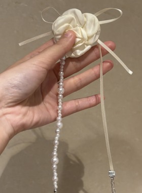 [楼哈哈]法式慵懒珍珠拼接丝带choker颈带项链花朵百搭项圈饰品