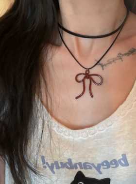 小众ins风颈链楼哈哈双层皮革