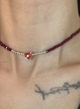 [楼哈哈]y2k千禧辣妹项链红色爱心串珠拼接choker短款气质锁骨链