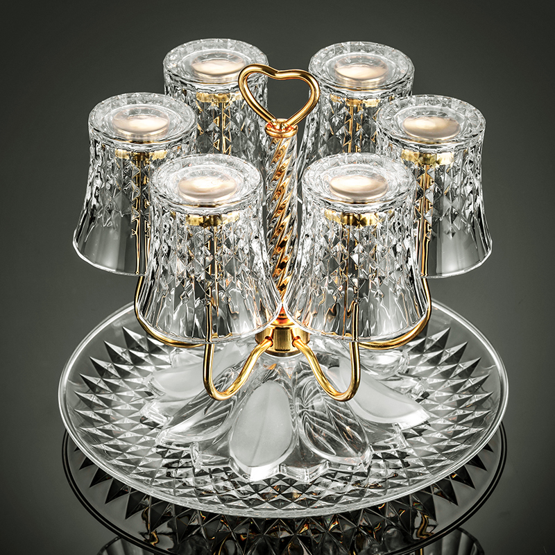 不锈钢旋转水杯杯子架子轻奢杯架倒挂茶杯酒杯收纳架欧式带托盘6 - 图0