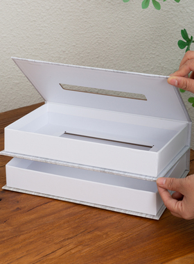 高级感简易风多功能纸巾盒装饰品摆件可打开收纳小物件假书纸巾盒