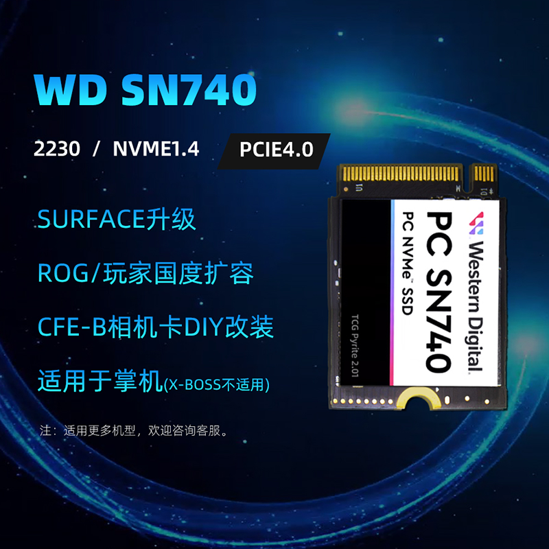 WD/西数SN740 1T 2230 M2固态硬盘2T PCIE4.0 NVMe M.2硬盘SSD1TB-图1