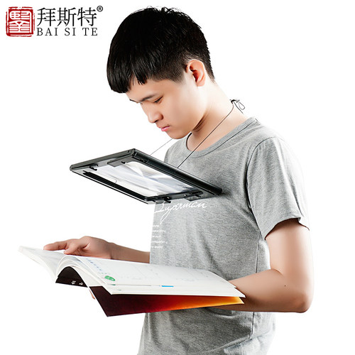 2.5倍台式放大镜led带灯阅读可插电高老人孩子学生胸挂a4A4拜斯特 - 图0