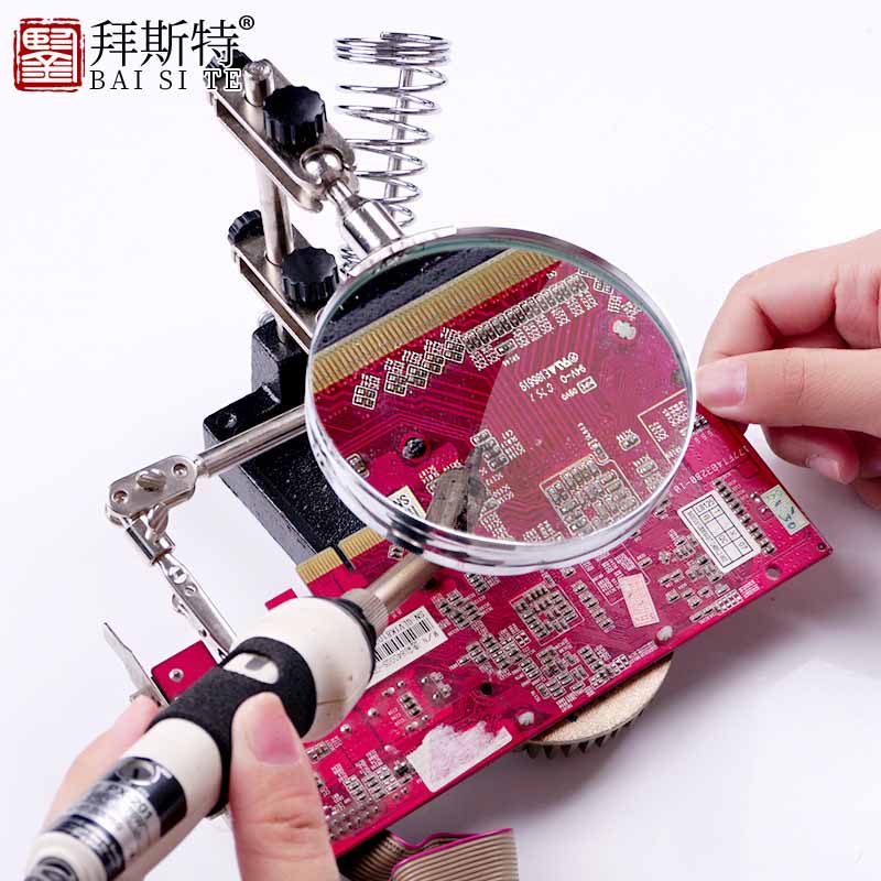 台式放大镜维修专用高清玻璃镜片手机电路板焊接台带烙铁支架8倍 - 图1