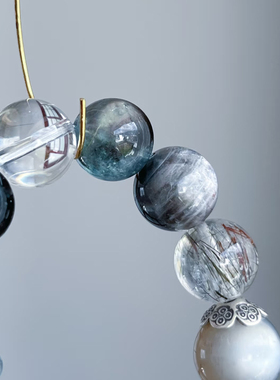 天然海蓝宝白水晶水晶手链定制喜金水补水木手串一对一定制礼物