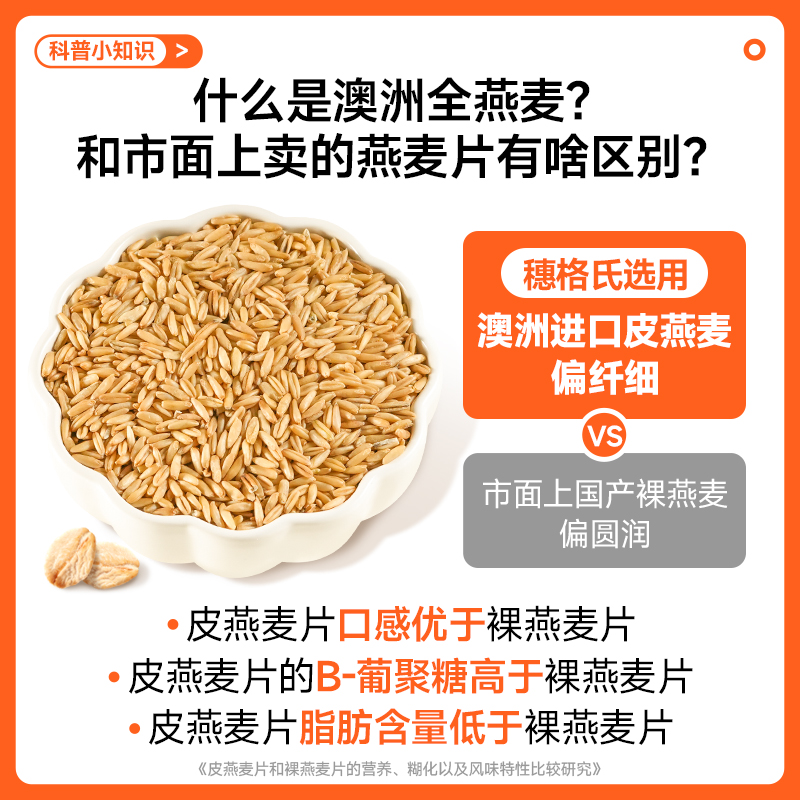穗格氏澳洲燕麦片高膳食纤维高蛋白质0添加蔗糖营养早餐即食冲饮