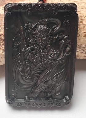 老料小叶紫檀木二郎神吊坠红木杨戬项链二郎真君挂件无事牌车挂