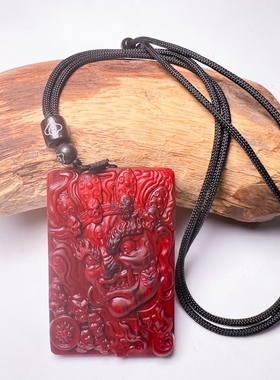 小叶紫檀大黑天吊坠财神无事牌挂件红木项链男女车挂黄财神定制
